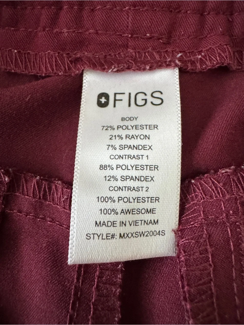 FIGS Men's Technical Collection Jogger Scrub Pants Burgundy Medium Short M/S